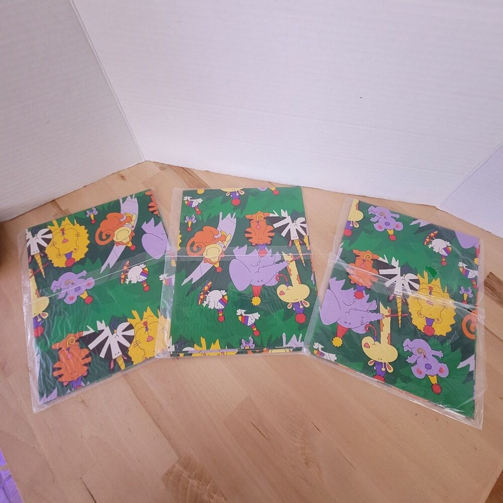 90s VTG American Greetings Zoo Animals Birthday Gift Wrap Wrapping Paper Monkey